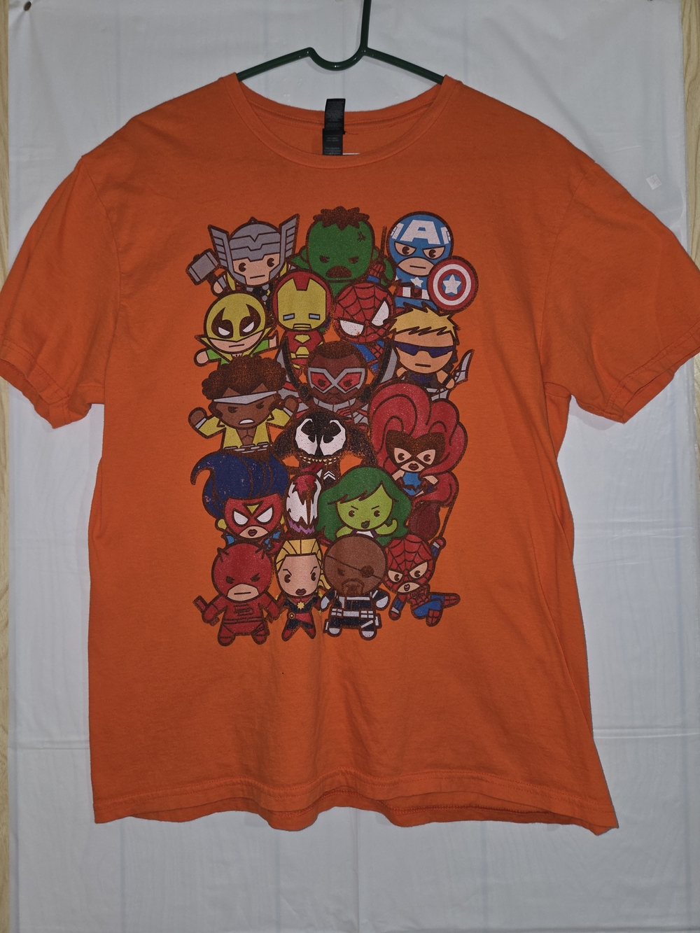 Marvel unisex Short Sleeve Graphic Tee - Orange with Multicolor Characters